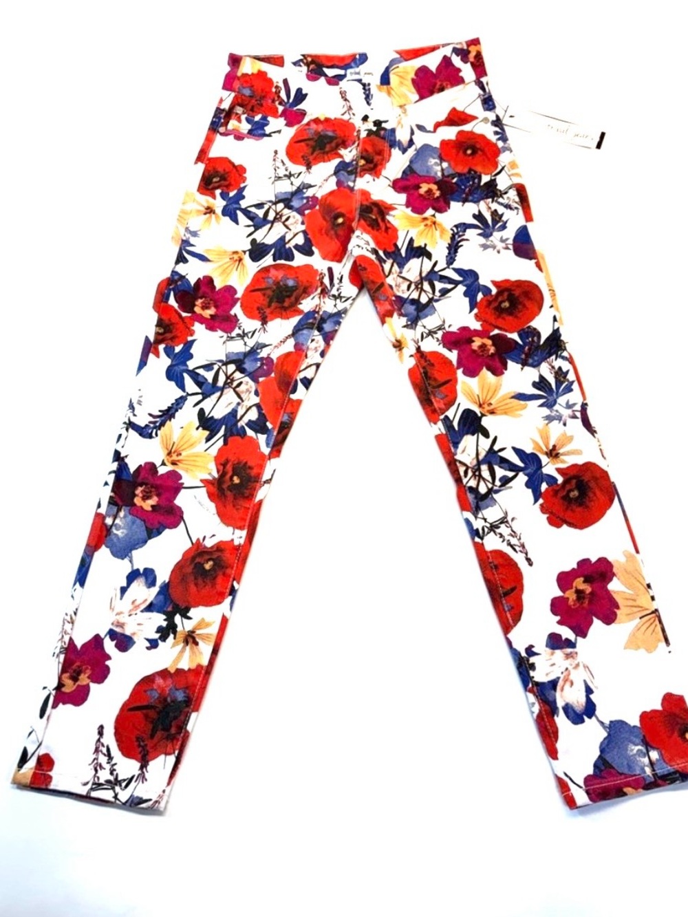 NWT Tribal Audrey Floral Pull-On Ankle Denim Jeggings - Hot Coral Size 4